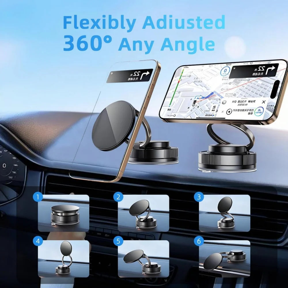 Magnetic Phone Holder with Suction Cup Mount — 360° Swivel for Car, Gym & Mirror