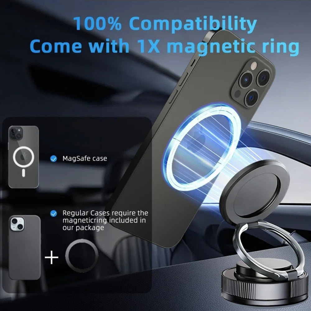 Magnetic Phone Holder with Suction Cup Mount — 360° Swivel for Car, Gym & Mirror